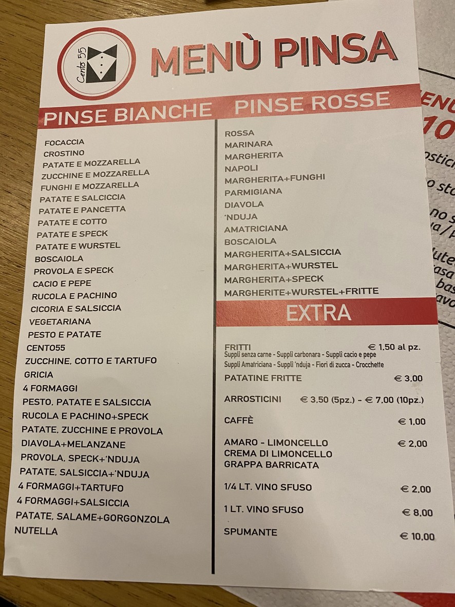 Cento55 Pinsa Romana menu 2