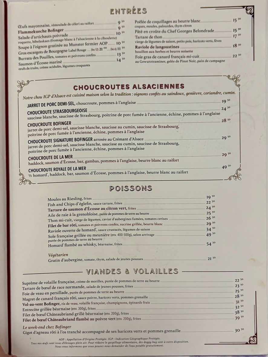 Bofinger menu 1