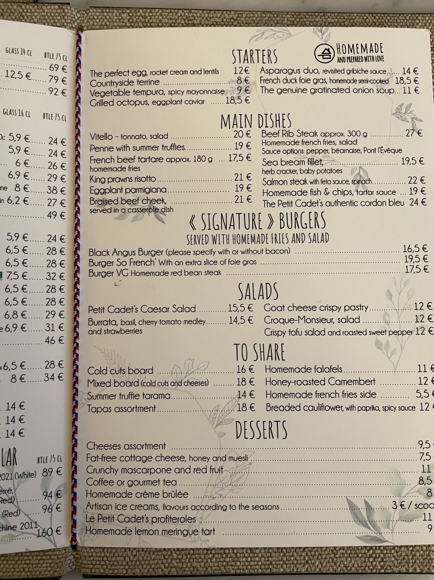 Le Petit Cadet menu 1
