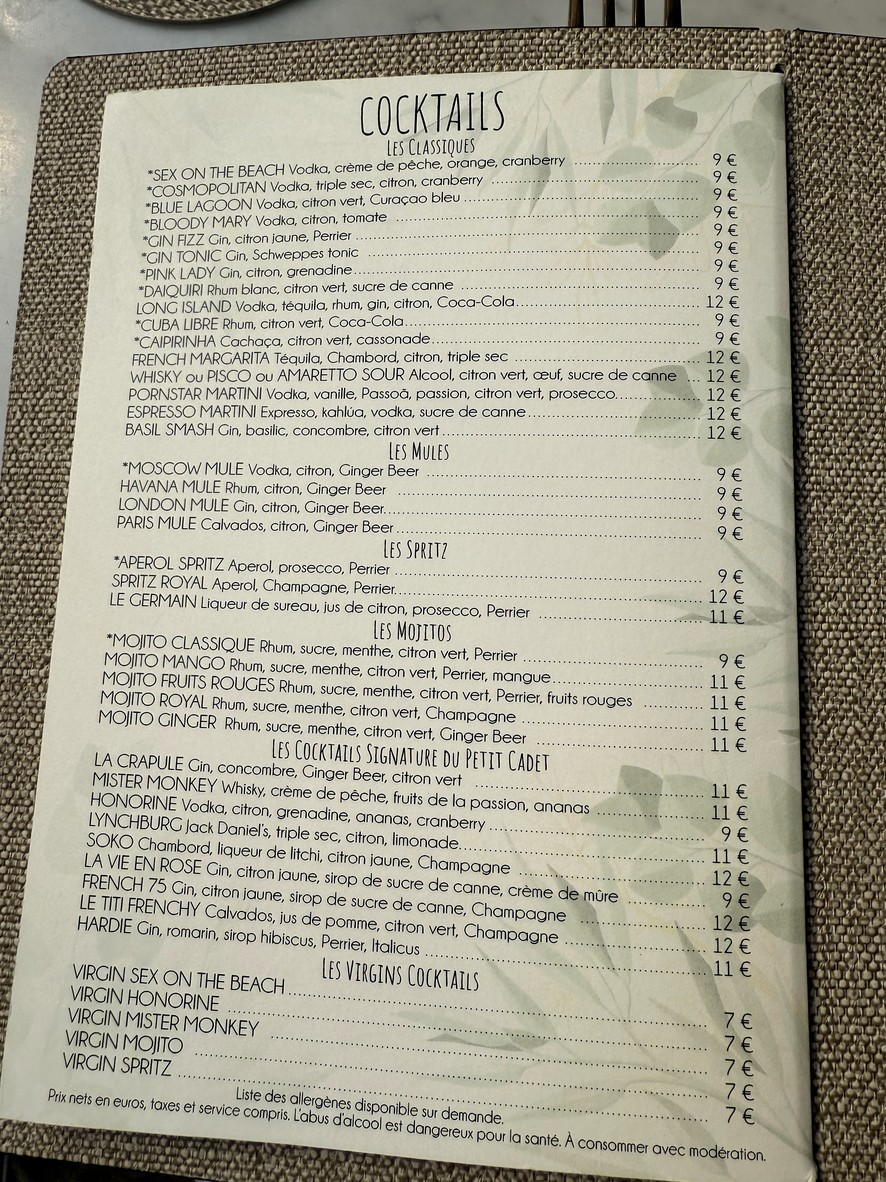 Le Petit Cadet menu 2