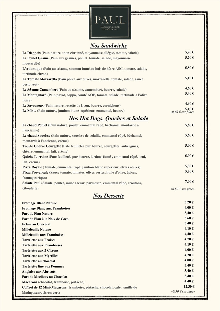 PAUL menu 1