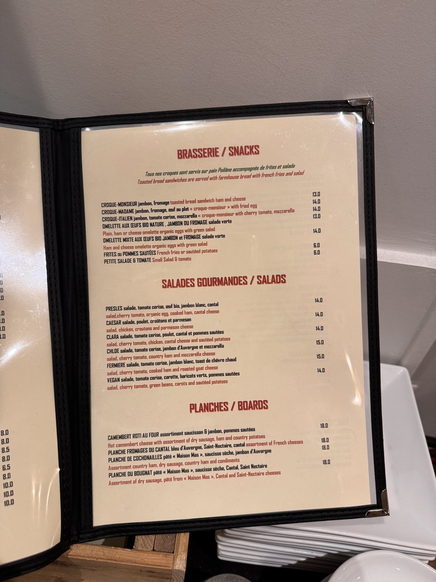 Le Presles menu 1