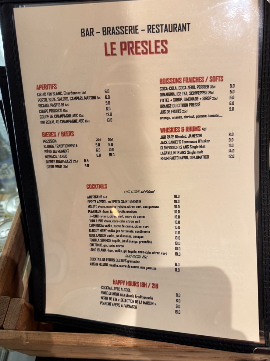 Le Presles menu 2