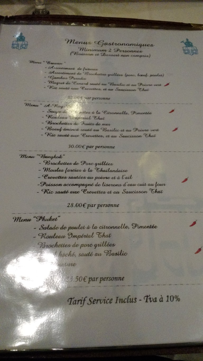 Restaurant Erawan depuis 1980 menu 2