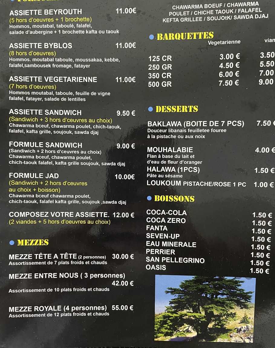 Chez Jad - libanais menu 1