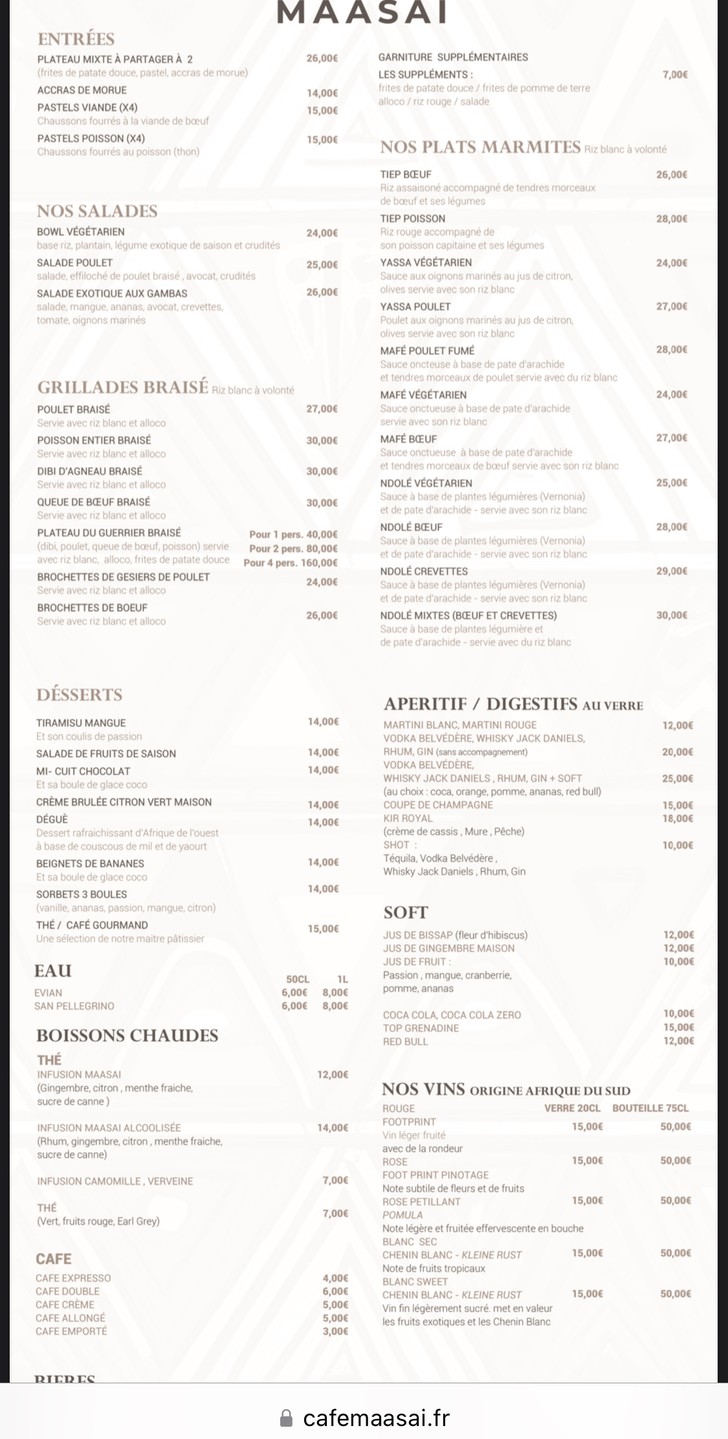 Le Maasaï Lounge menu 1