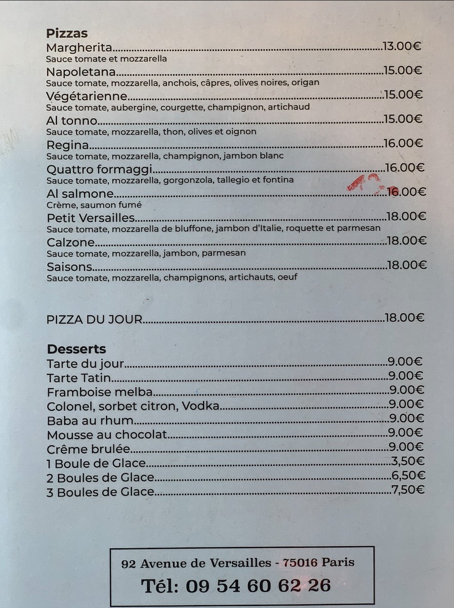 Le Petit Versailles menu 2