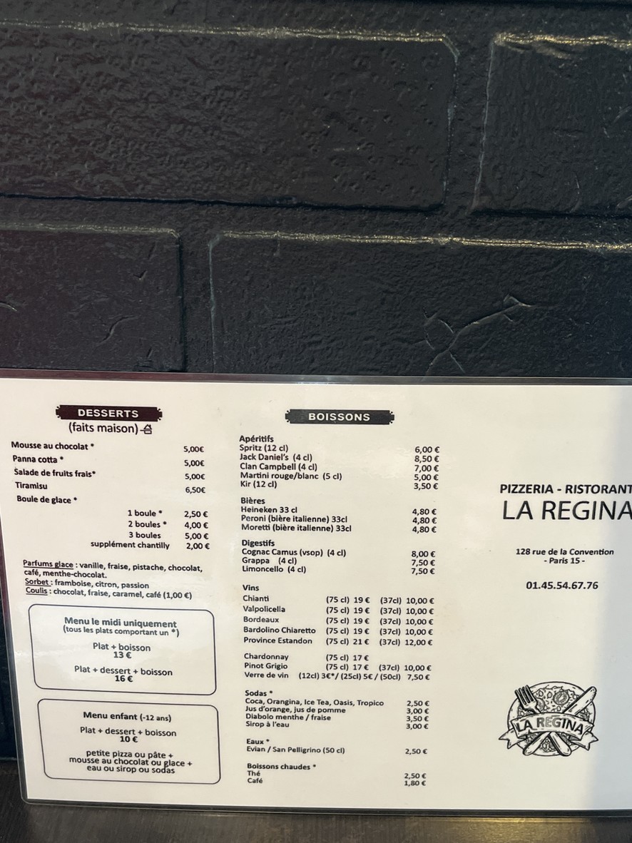 La Regina menu 2