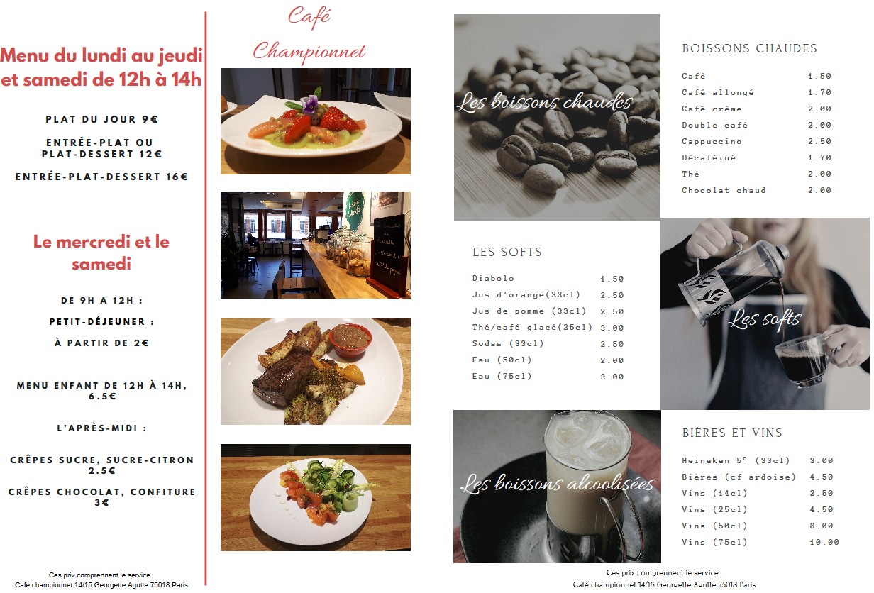 Café Championnet menu 1