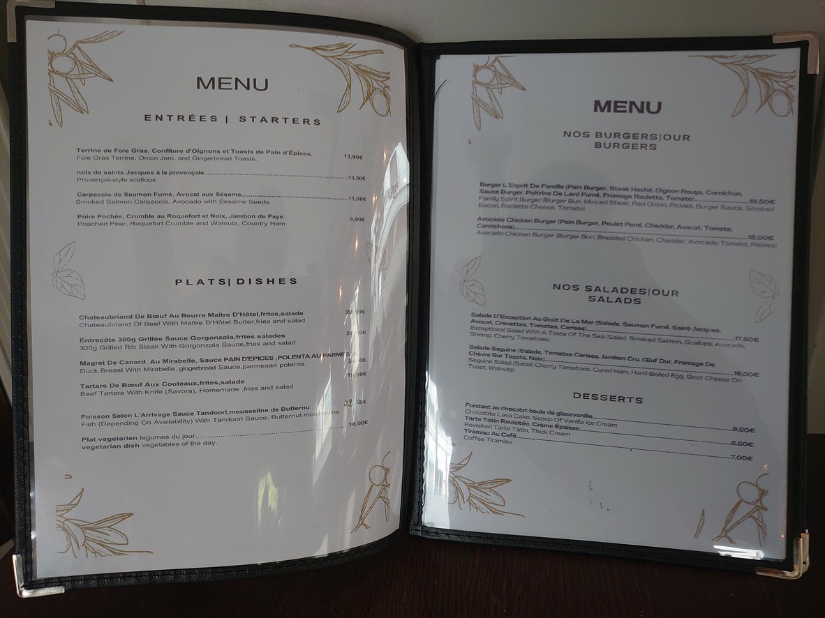 L' Esprit de Famille menu 1