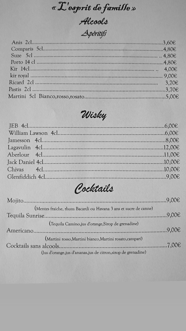 L' Esprit de Famille menu 2