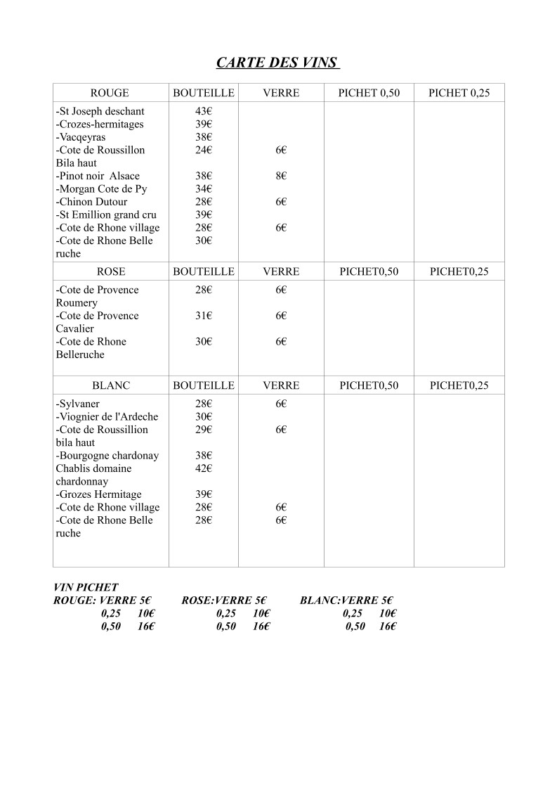 L' Esprit de Famille menu 3