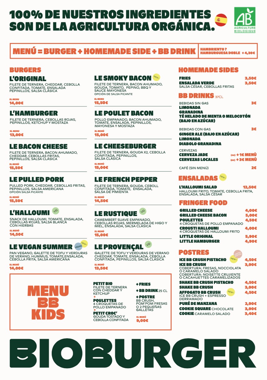 Bioburger Montorgueil menu 1