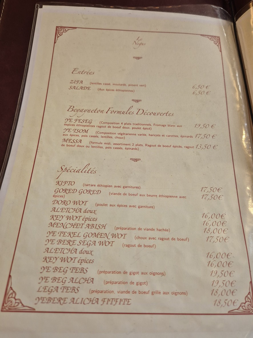 Le Négus menu 1