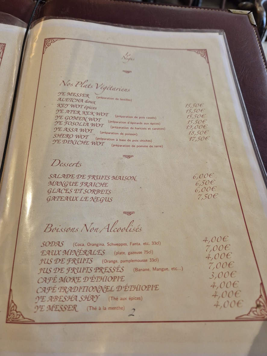 Le Négus menu 2