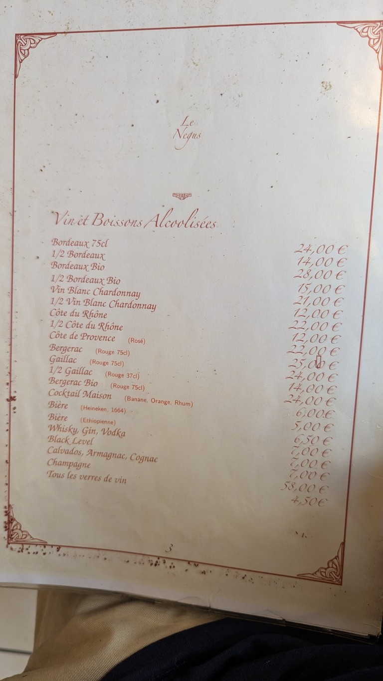 Le Négus menu 3
