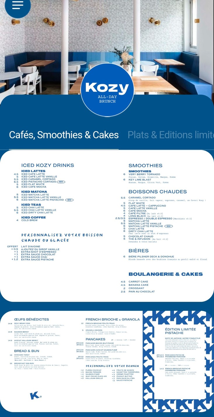 Kozy Bosquet | All-week Brunch & Coffee menu 1