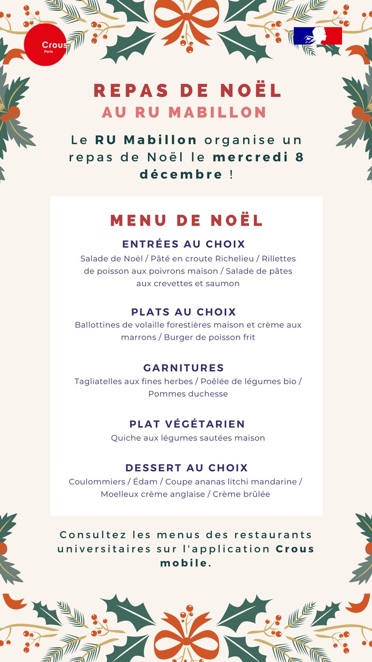 Restaurant universitaire Mabillon - Crous de Paris menu 1