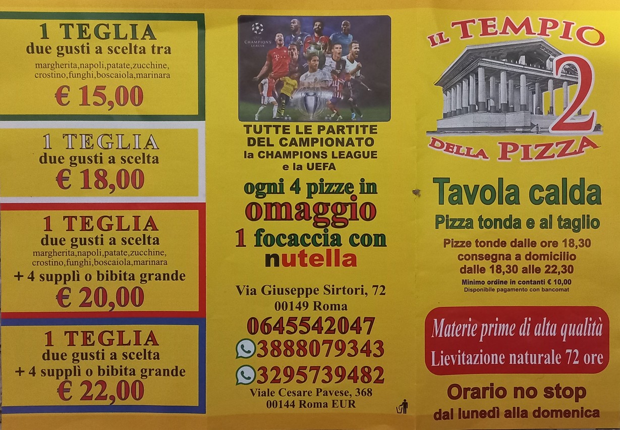 Il Tempio della Pizza Roma menu 1