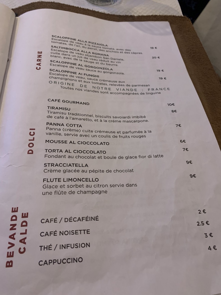 Tesoro d'Italia - Paradis menu 2