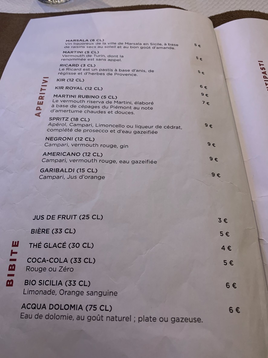 Tesoro d'Italia - Paradis menu 3