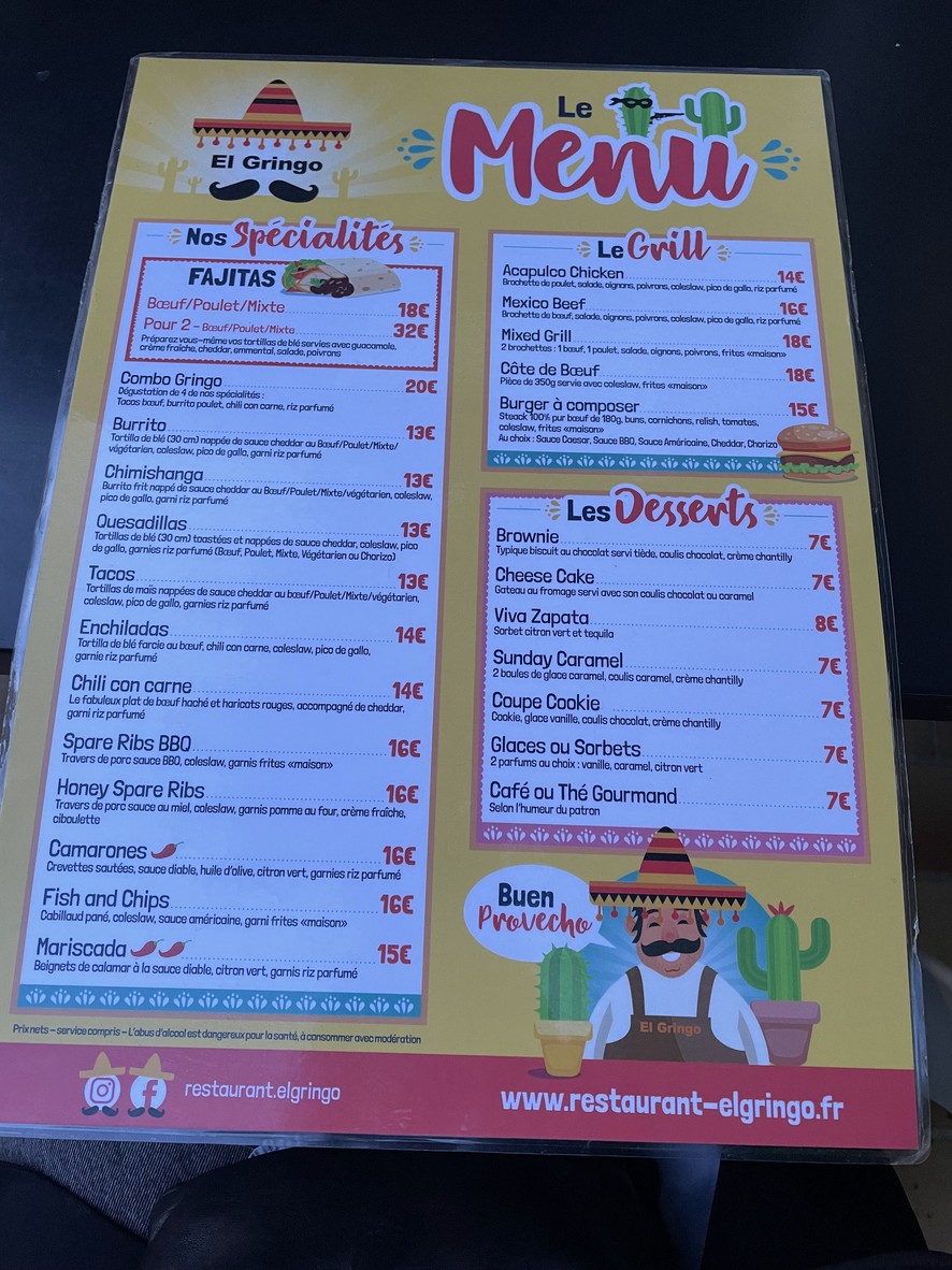 El Gringo menu 1