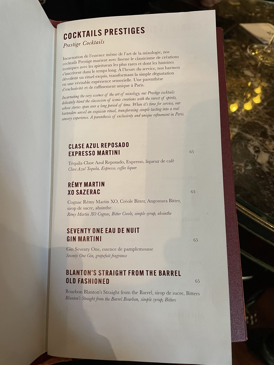 Le Bar menu 1