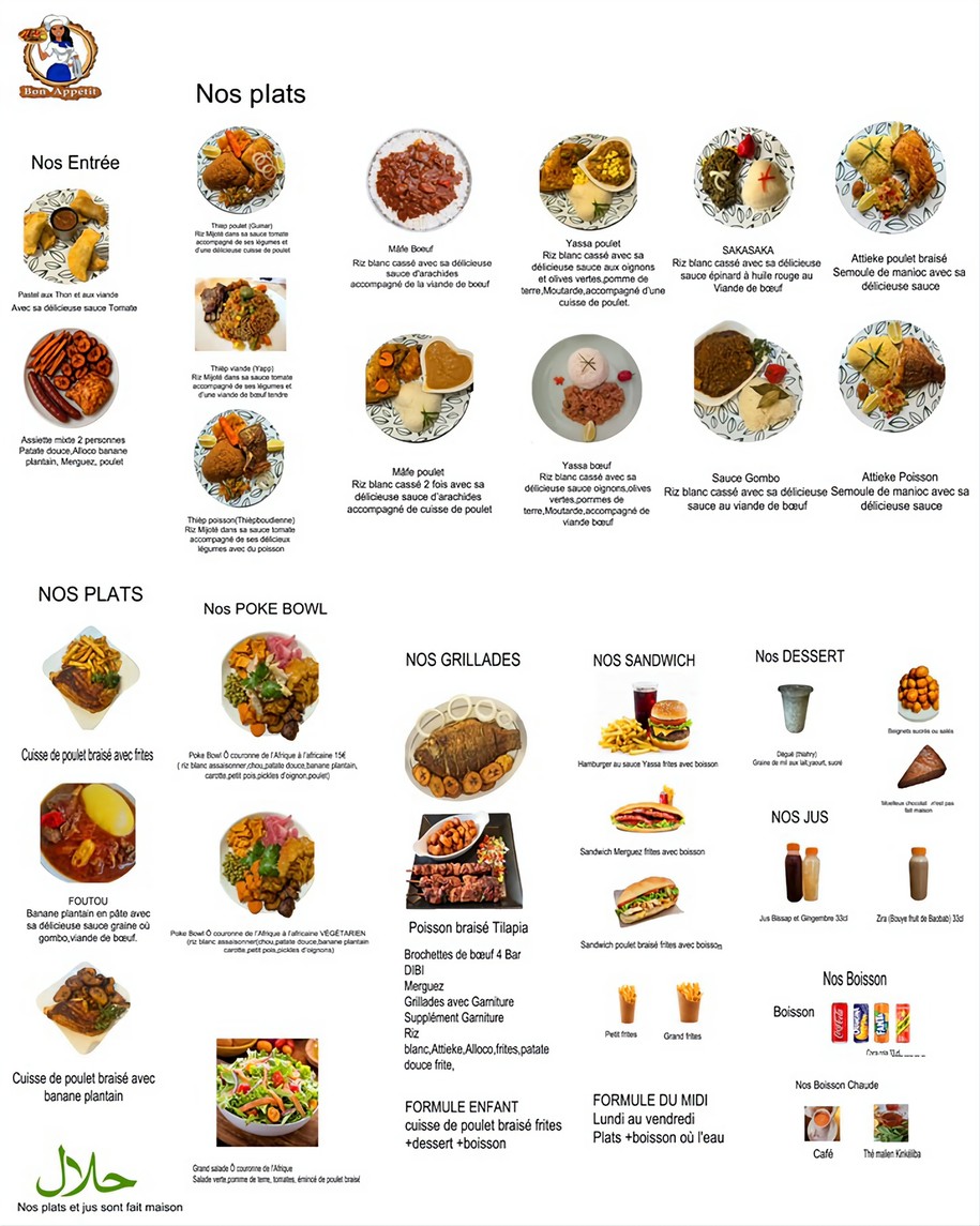 Ô Couronne de l'Afrique menu 1
