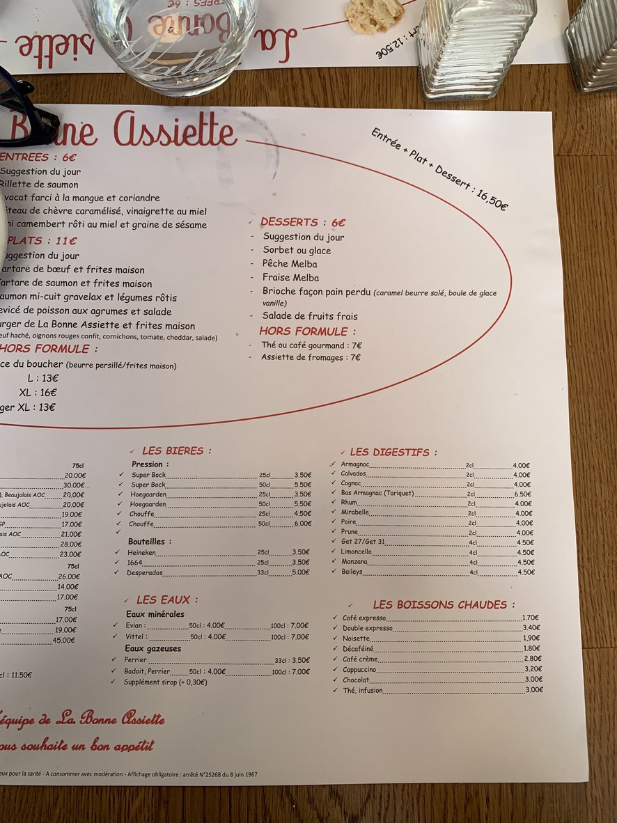 La Bonne Assiette menu 1