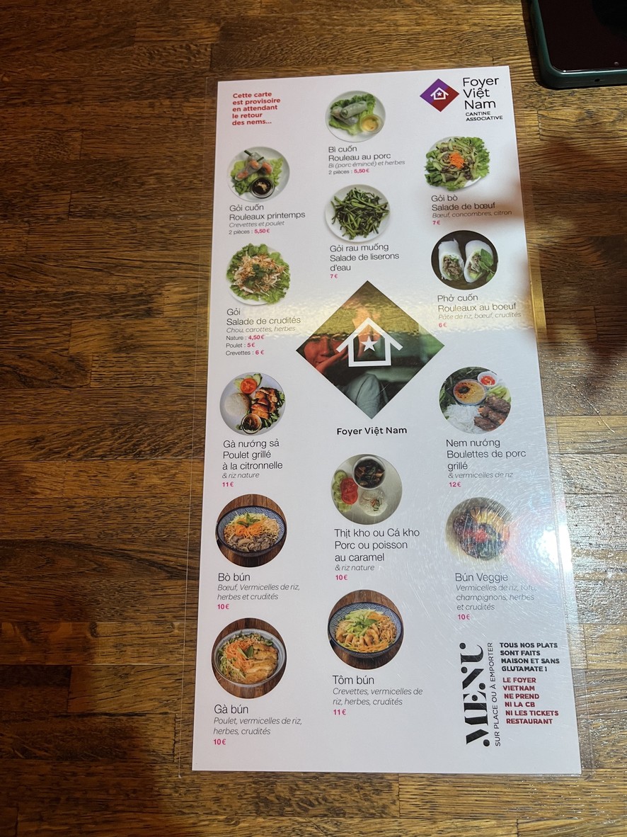 Foyer Vietnam menu 1