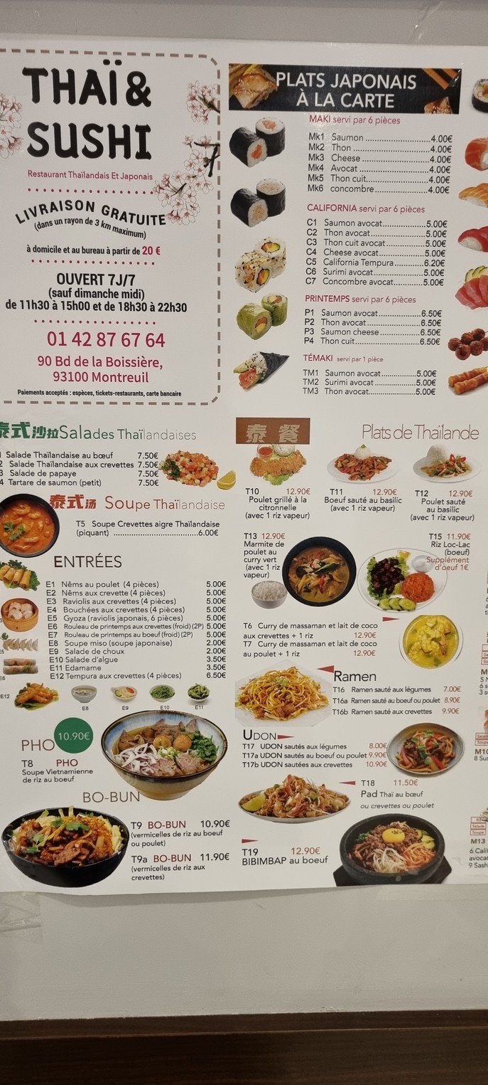 Thai & Sushi menu 1