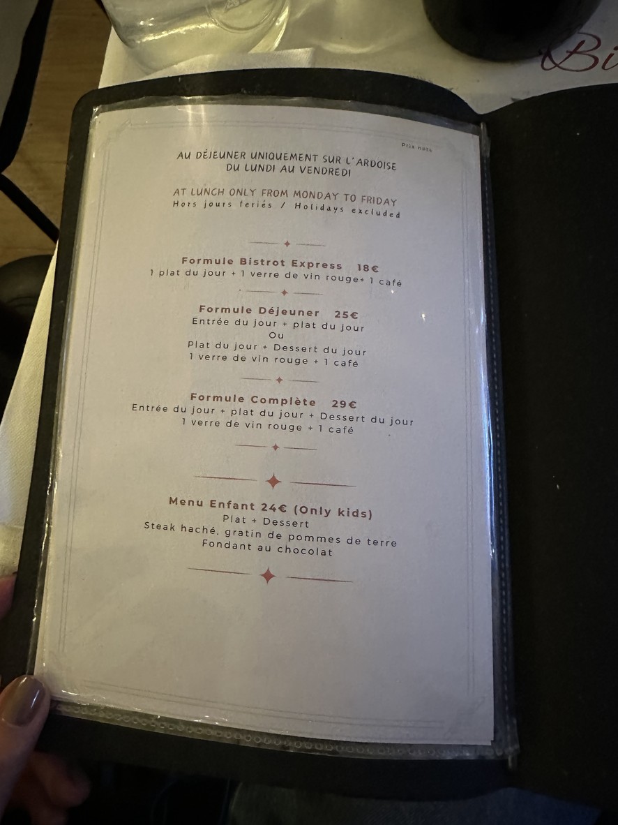 Bistrot de l’Oulette menu 1