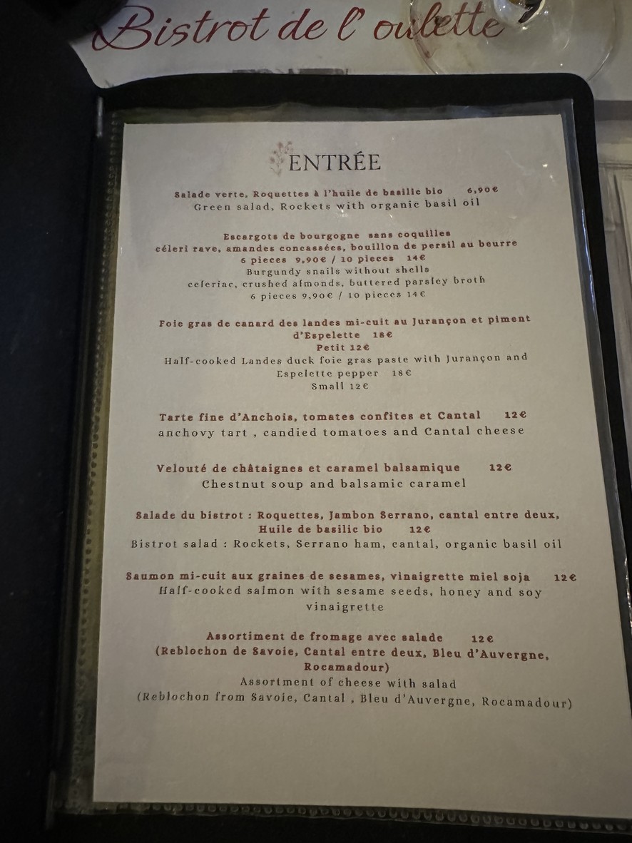 Bistrot de l’Oulette menu 2