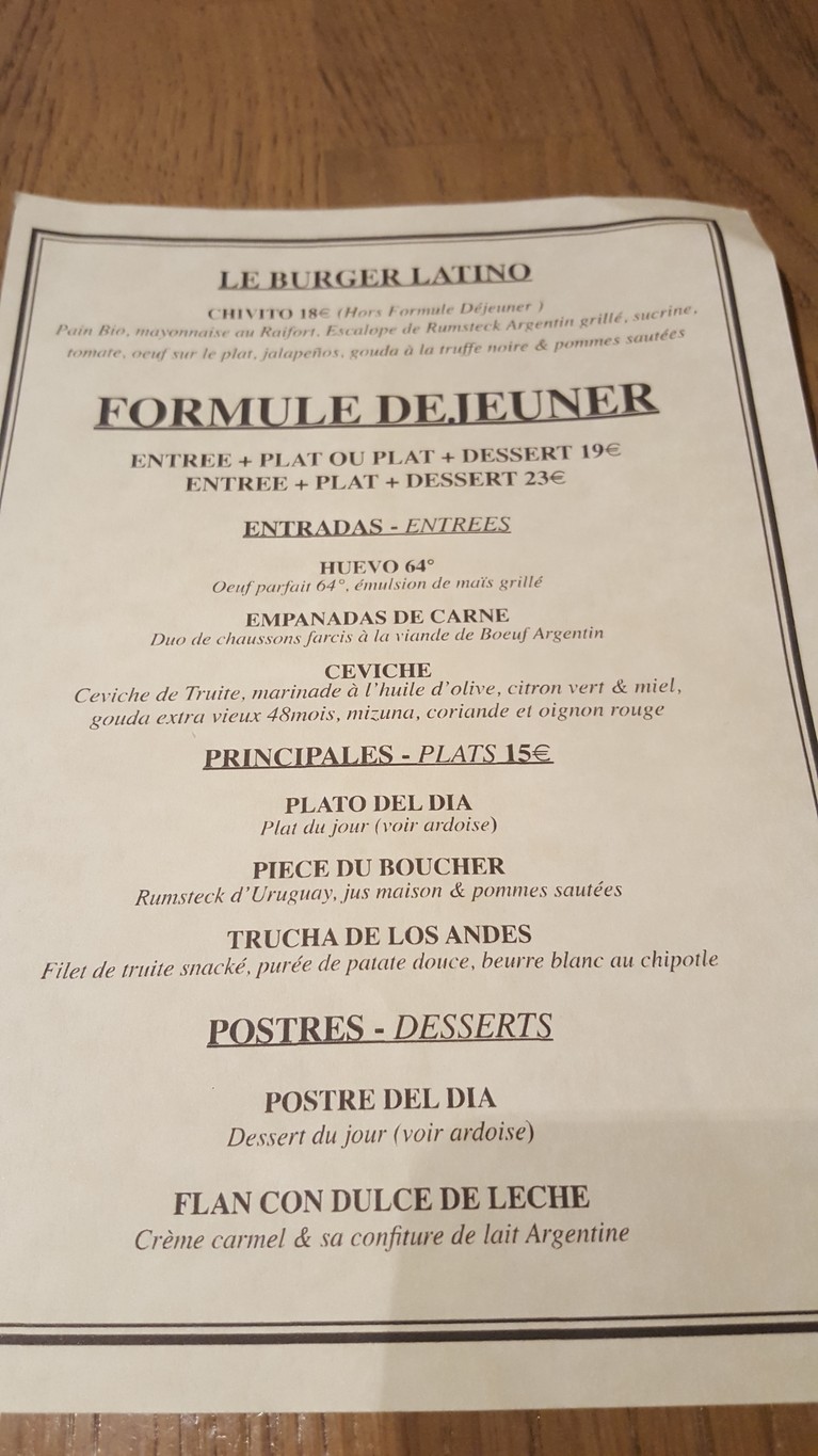 La Recoleta - restaurant Argentin - spécialité de viande argentine menu 2