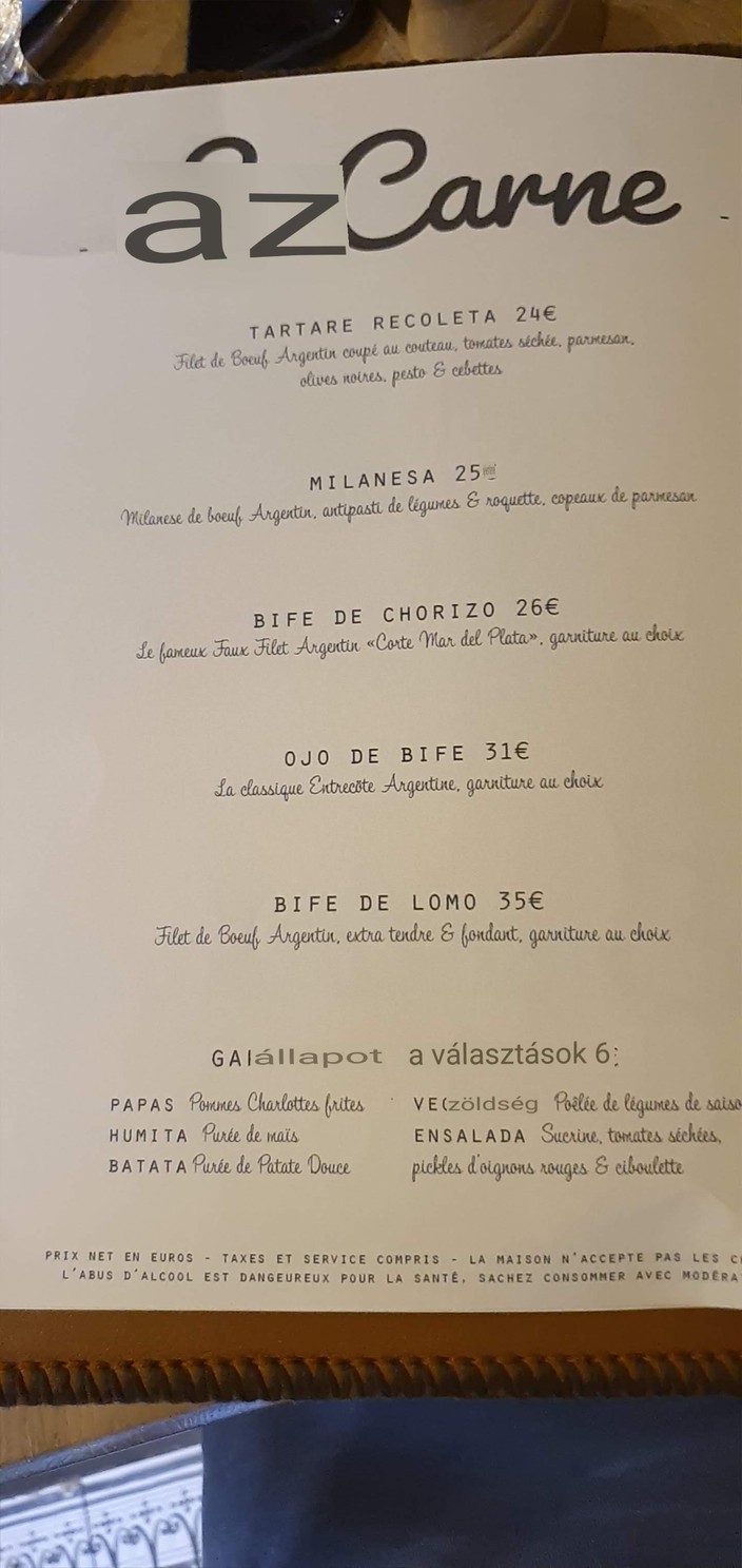 La Recoleta - restaurant Argentin - spécialité de viande argentine menu 5
