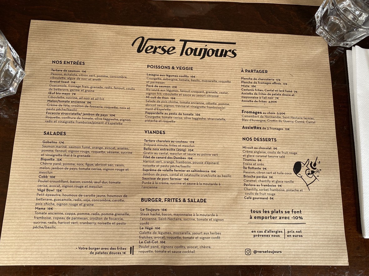 Verse Toujours menu 1