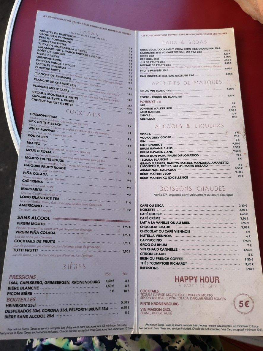 Au Grand Turenne menu 1
