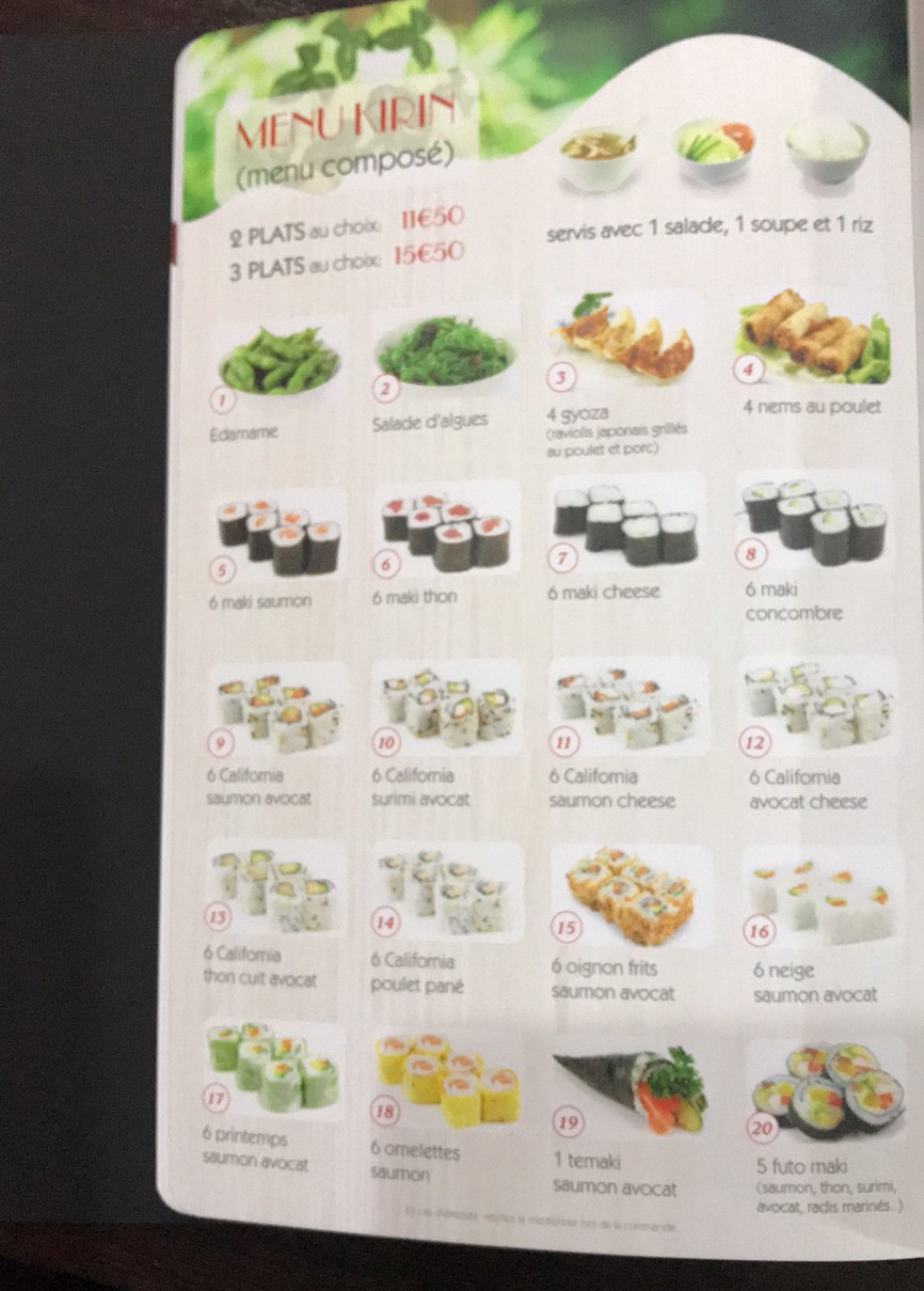 Kirin menu 1