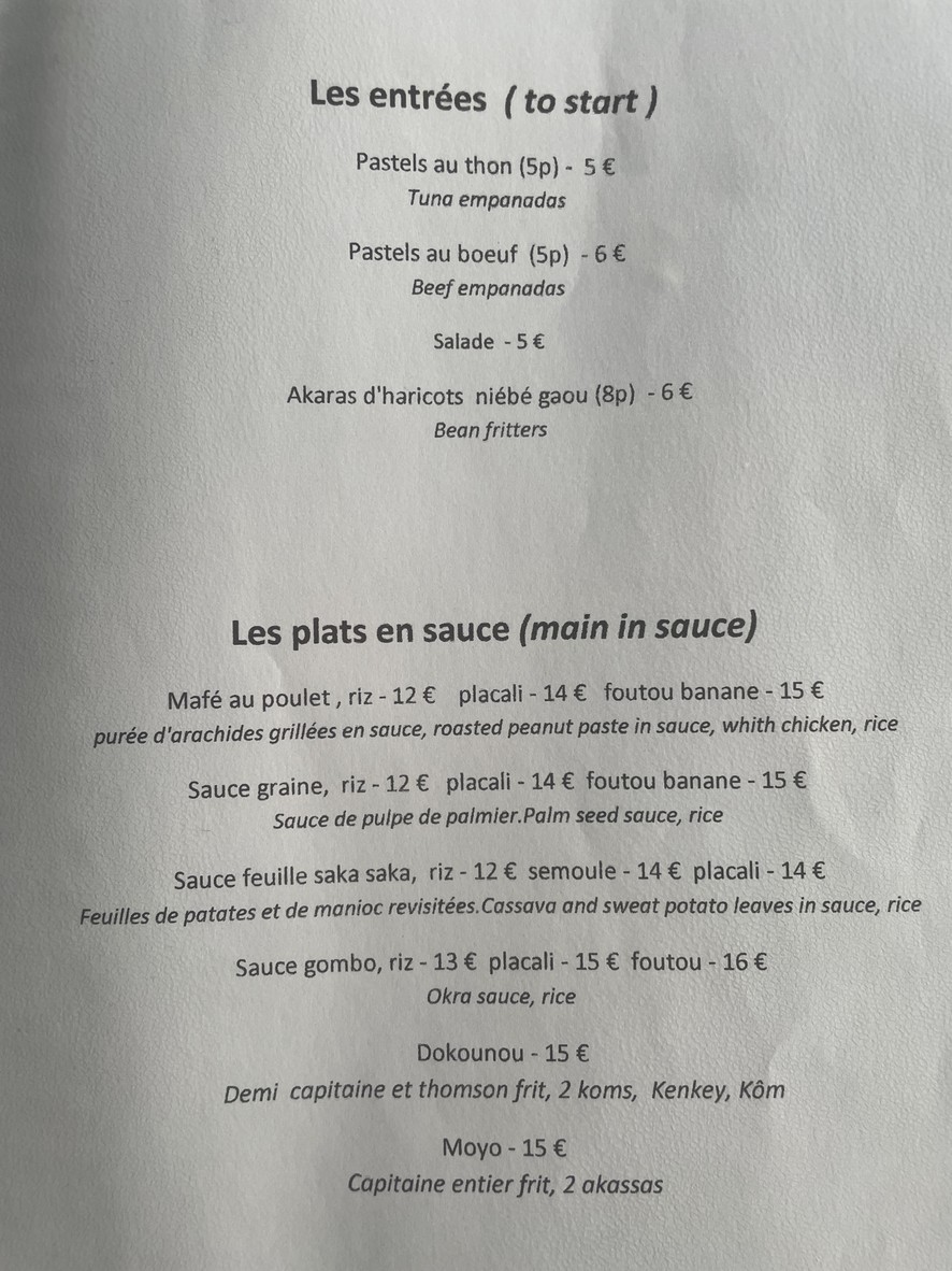 La Calebasse menu 1