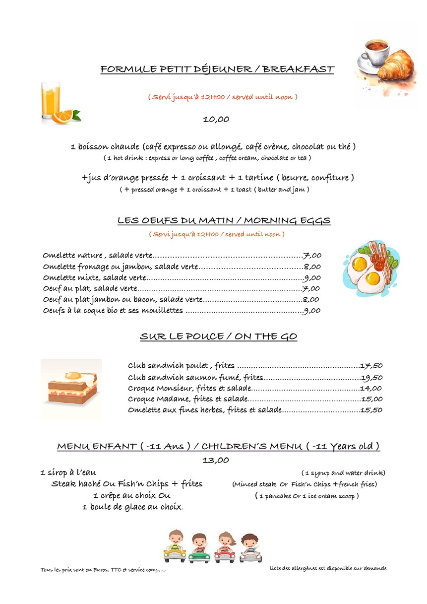 La Tour de Nesle menu 1