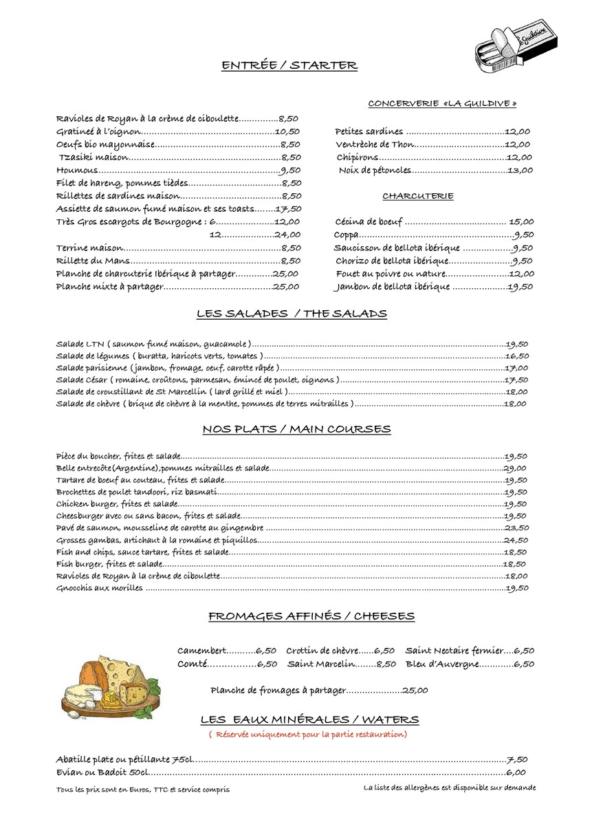 La Tour de Nesle menu 2