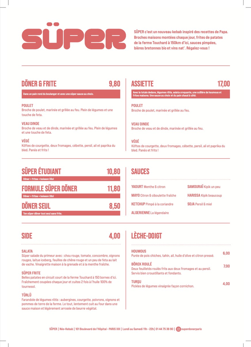 SUPER - DÖNER & KEBAB menu 1