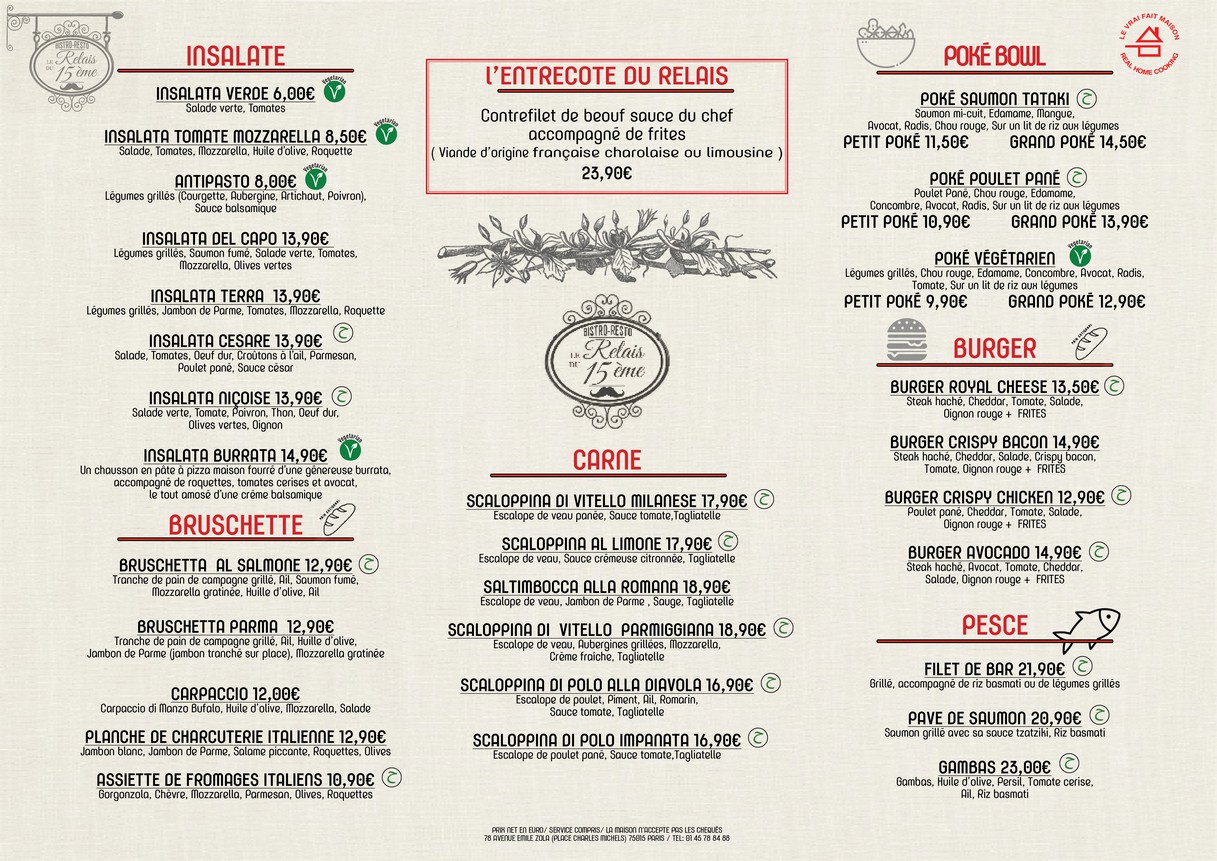 Le Relais du 15ème menu 1