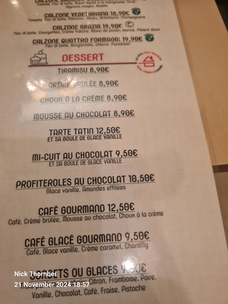 Le Relais du 15ème menu 4
