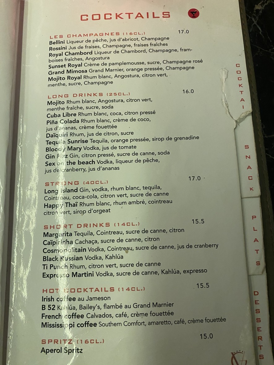 Le Relais du 15ème menu 5