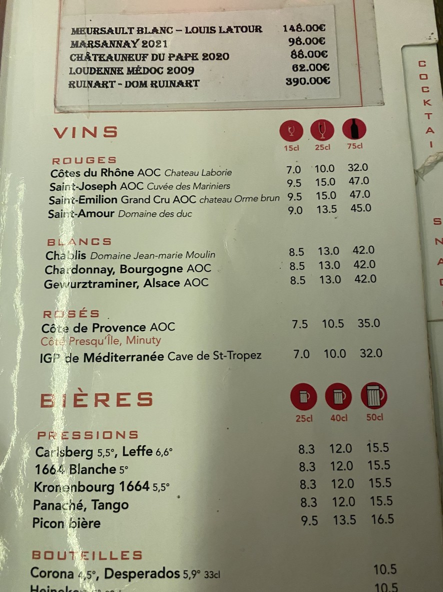 Le Relais du 15ème menu 8