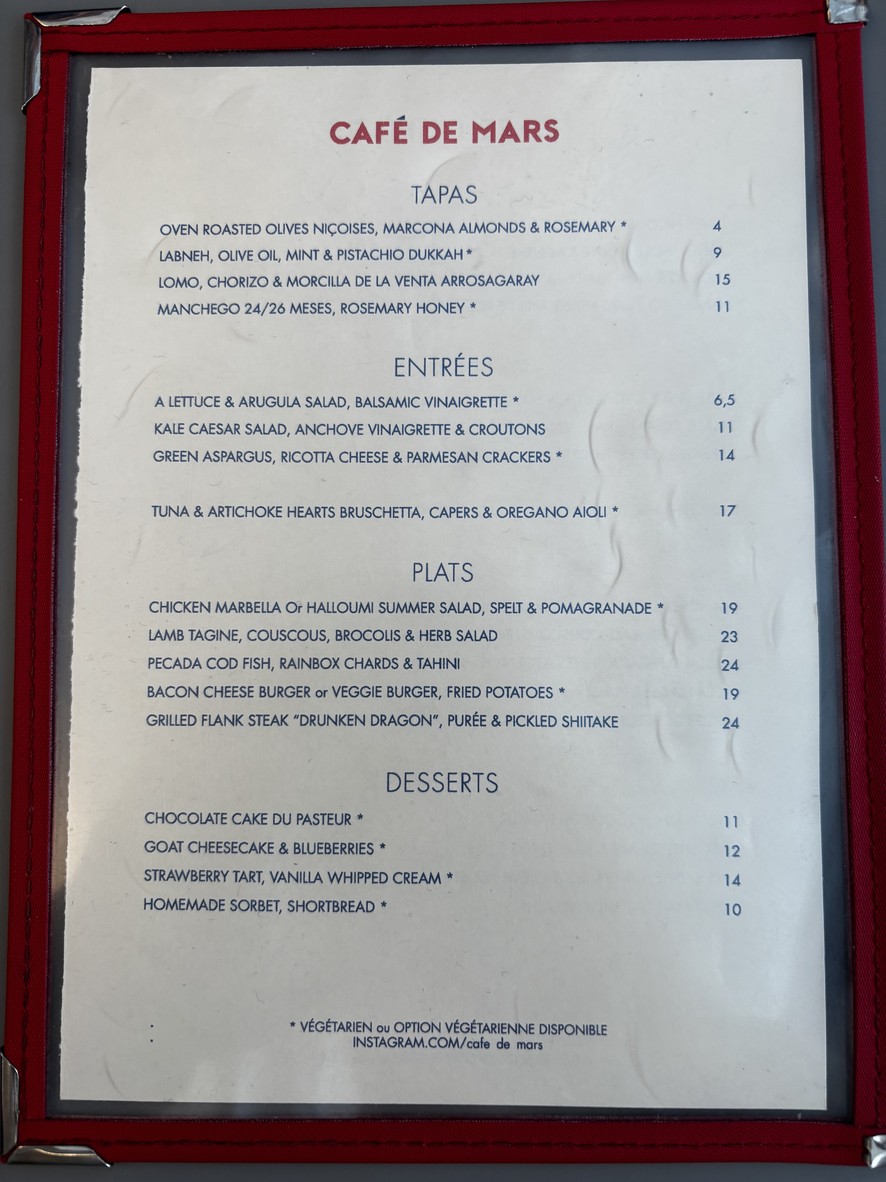 Le Café de Mars menu 2