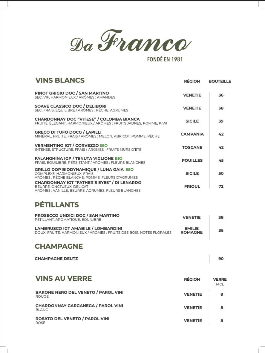 Da Franco menu 5