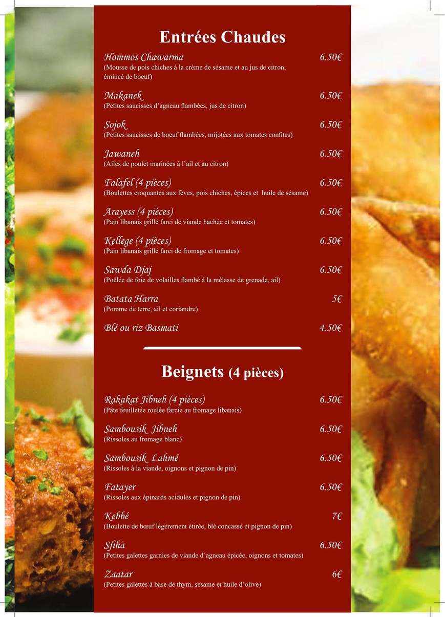 Mezze de Beyrouth menu 2