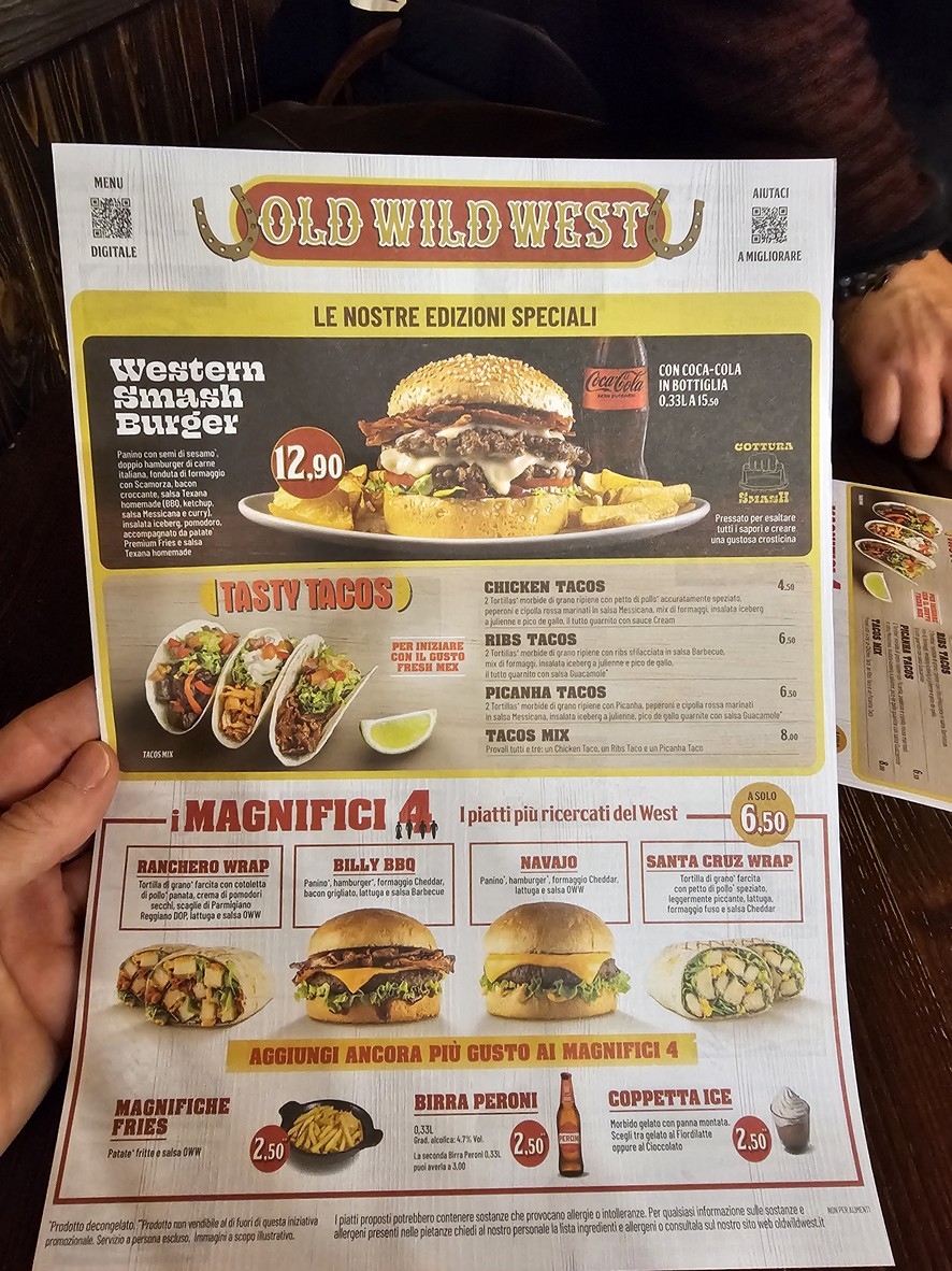 Old Wild West - Roma Porta di Roma menu 1